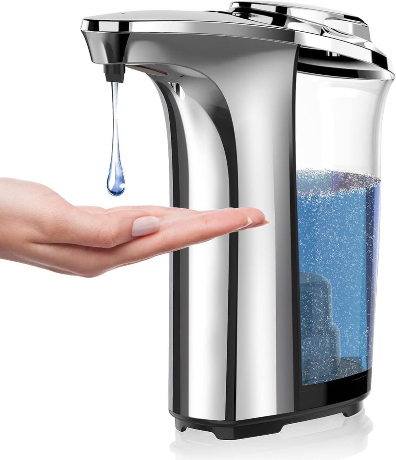 PZOTRUF Automatic Soap Dispenser, Touchless Dish Soap Dispenser 17oz/500ml with Infrared Sensor, 5 Adjustable Soap Levels, Liquid Dispenser for Bathroom Kitchen (Silver) - Image 1